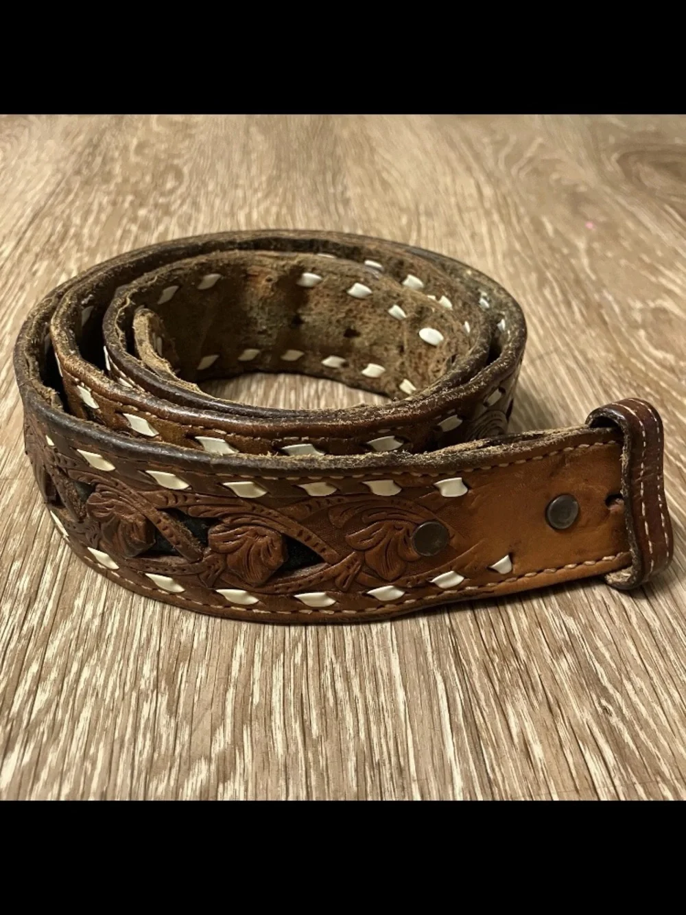 Western Leather Belt Size 42 Vintage Cowhide Made in USA Custom Name “Morris
